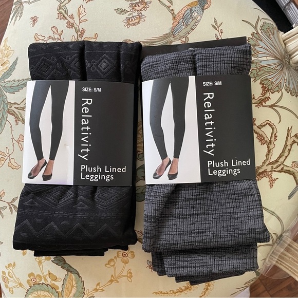 Relativity Pants - Bundle of Two Relativity Black and Gray Plush Lined Leggings, S/M